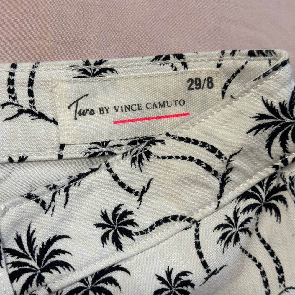 Vince Camuto Black and White Palm Print Straight Leg Pants - Picture 4 of 4